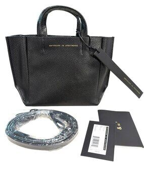 $462 Ampersand As Apostrophe Black Lux Leather Micro Tote Bag W/ Crossbody Strap